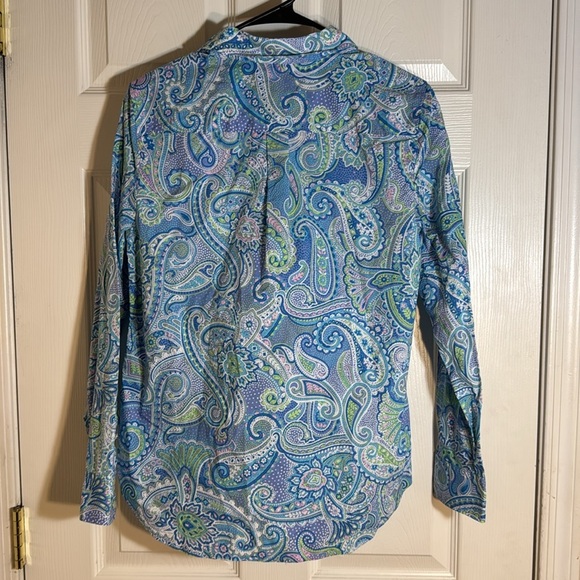 Talbots Baby Blue Pink Paisley Button Down Top NWOT - Picture 5 of 9